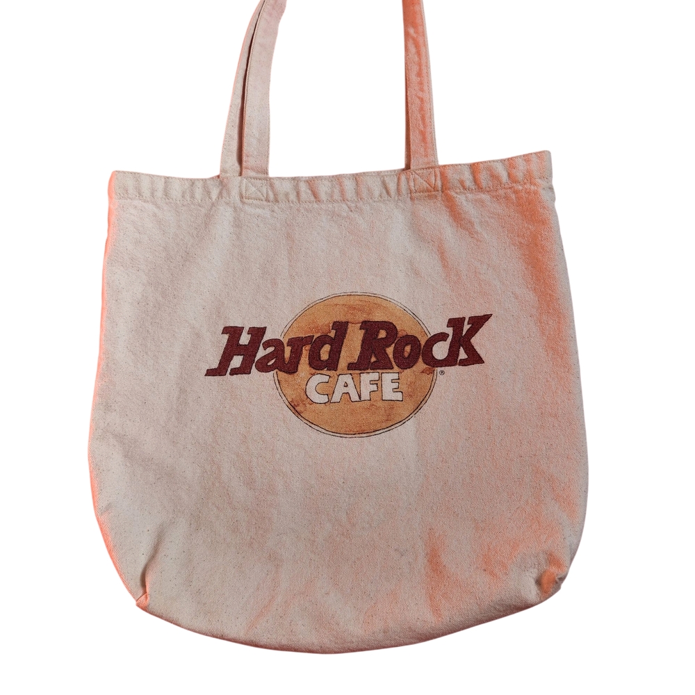 Hard Rock Cafe Cream Canvas Tote Bag with Leather Handles